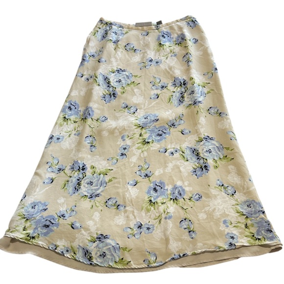 Kate Hill Floral A-Line Maxi Skirt Blue & Cream Flowers Womens Sz 4 - Picture 1 of 9